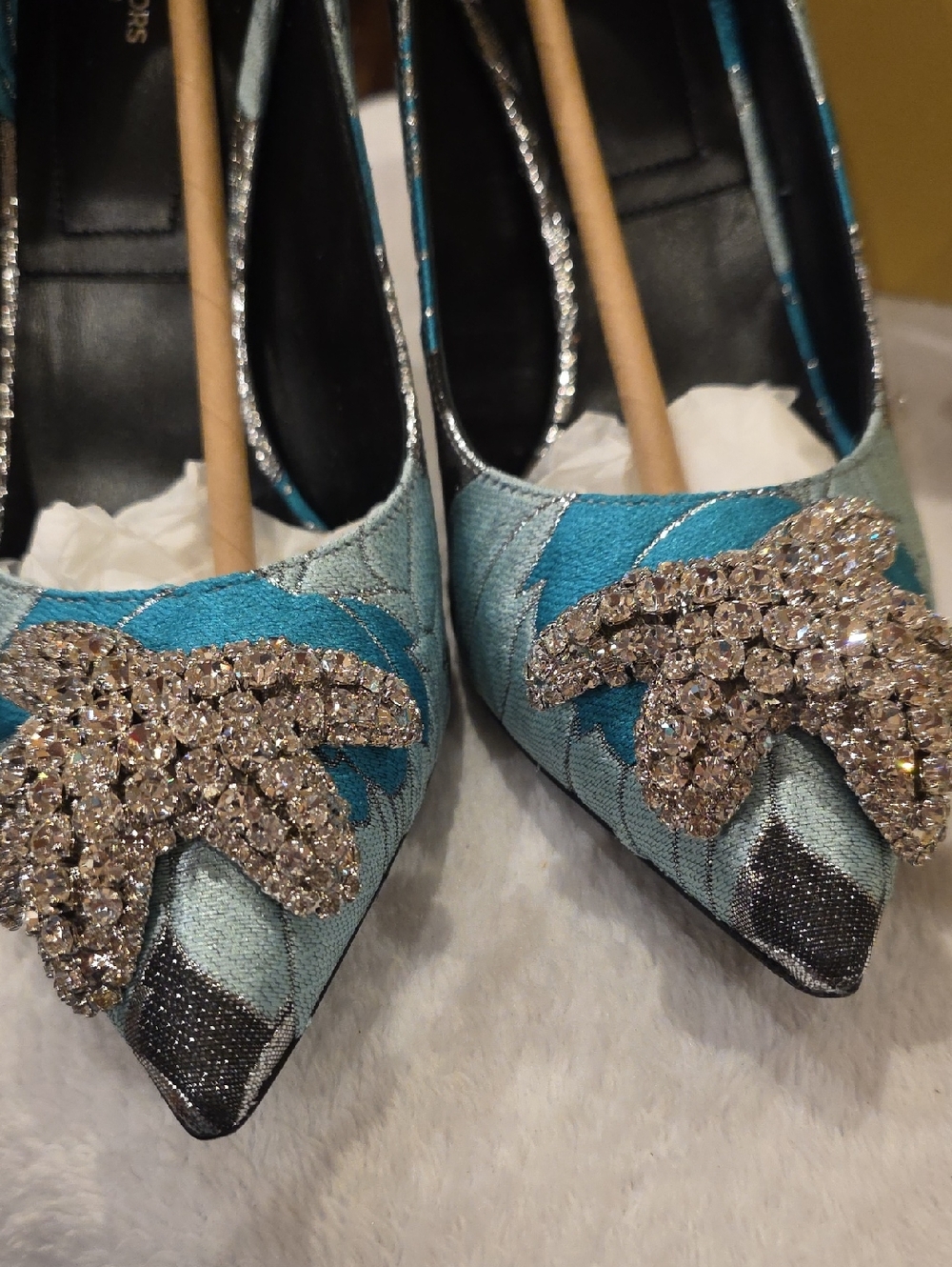 Michael Kors Teal and Silver Crystal-Embellished Pointed Pumps - Picture 8 of 14